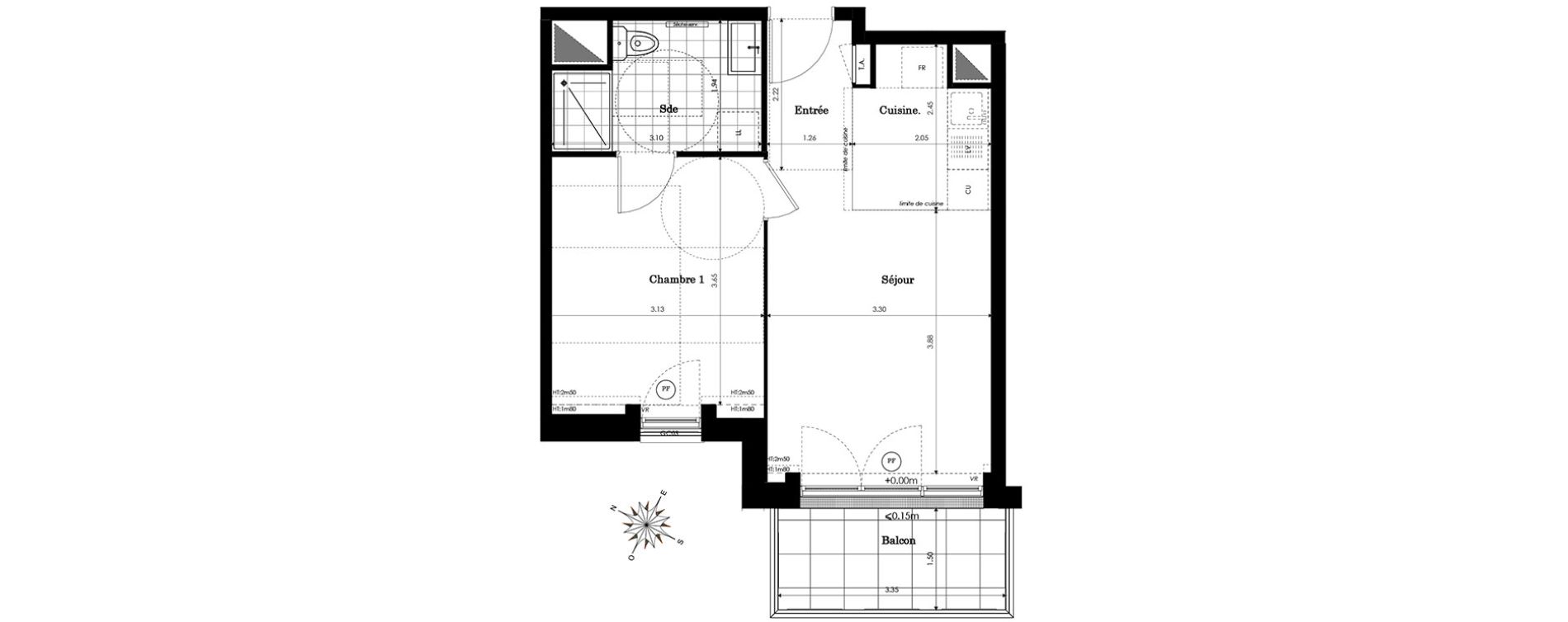 Appartement T2 de 38,15 m2 &agrave; Sainte-Genevi&egrave;ve-Des-Bois Centre