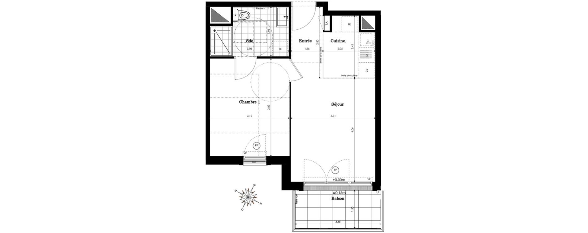 Appartement T2 de 38,71 m2 &agrave; Sainte-Genevi&egrave;ve-Des-Bois Centre