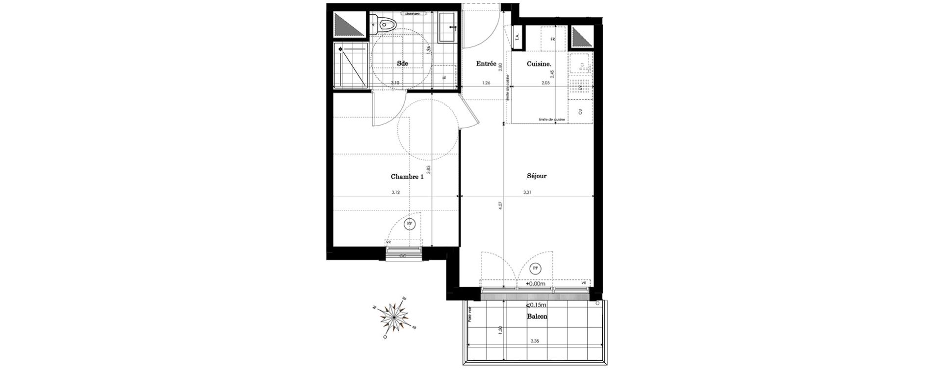 Appartement T2 de 38,74 m2 &agrave; Sainte-Genevi&egrave;ve-Des-Bois Centre
