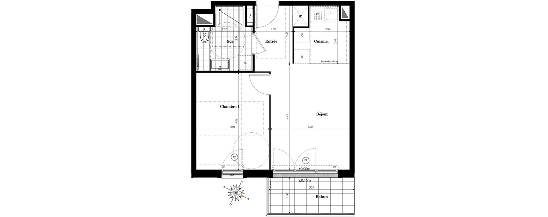 Appartement T2 de 41,97 m2 &agrave; Sainte-Genevi&egrave;ve-Des-Bois Centre