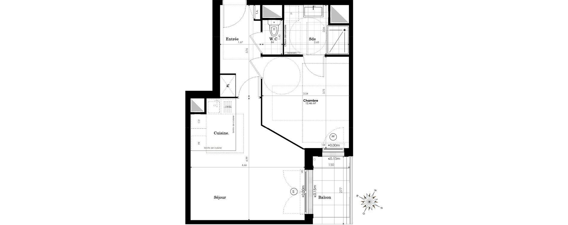 Appartement T2 de 44,34 m2 &agrave; Sainte-Genevi&egrave;ve-Des-Bois Centre