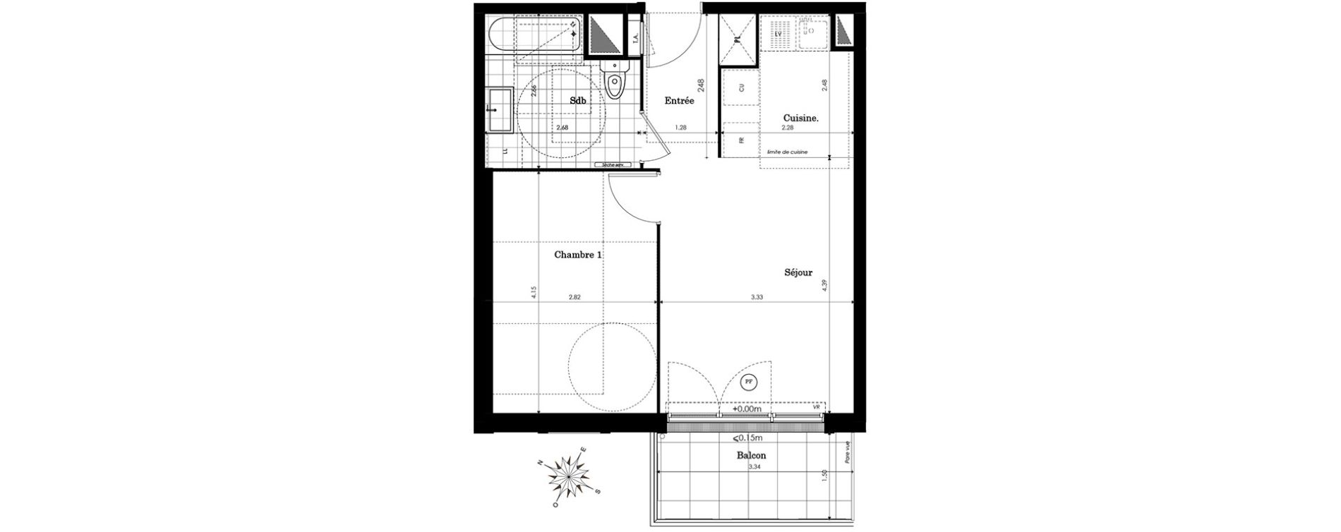 Appartement T2 de 41,26 m2 &agrave; Sainte-Genevi&egrave;ve-Des-Bois Centre