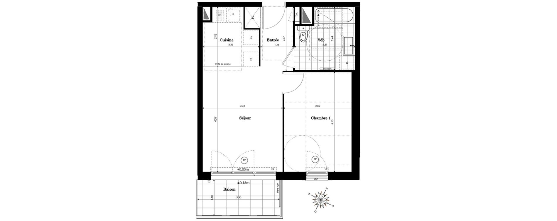 Appartement T2 de 41,30 m2 &agrave; Sainte-Genevi&egrave;ve-Des-Bois Centre