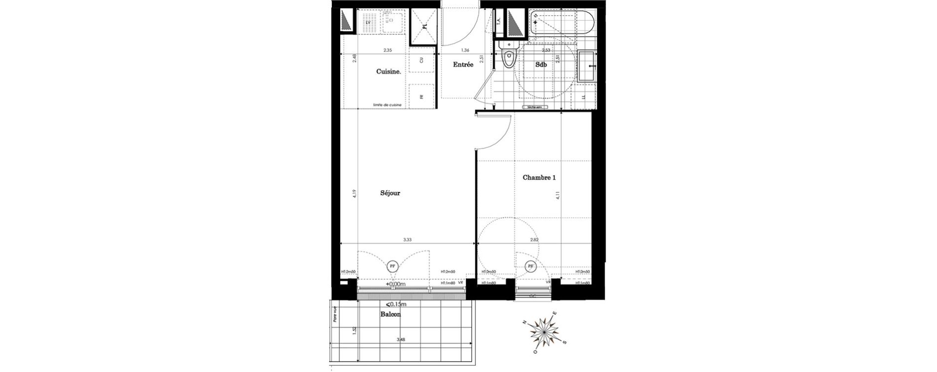 Appartement T2 de 40,93 m2 &agrave; Sainte-Genevi&egrave;ve-Des-Bois Centre