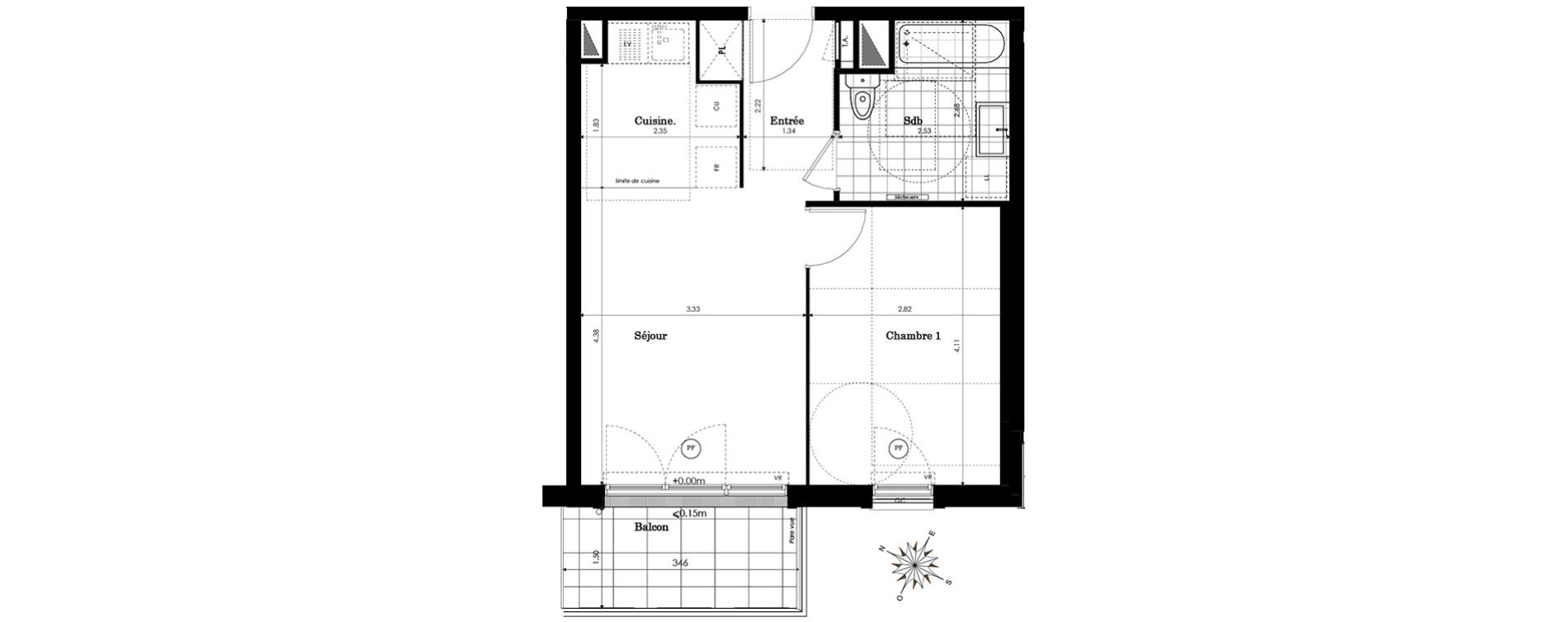 Appartement T2 de 41,29 m2 &agrave; Sainte-Genevi&egrave;ve-Des-Bois Centre