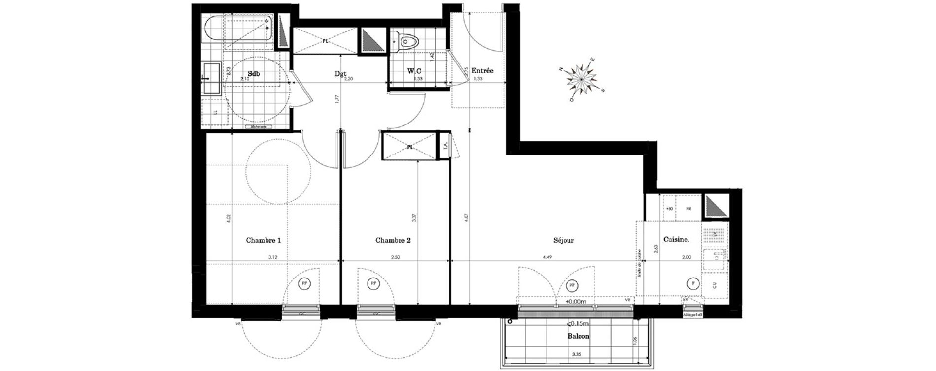 Appartement T3 de 60,73 m2 &agrave; Sainte-Genevi&egrave;ve-Des-Bois Centre