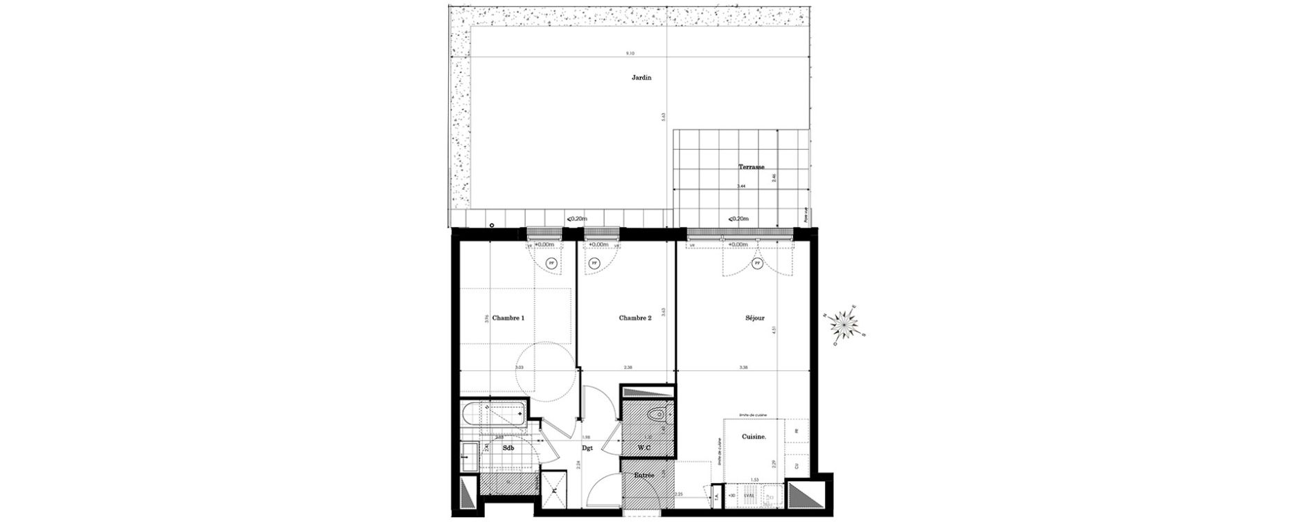 Appartement T3 de 56,97 m2 &agrave; Sainte-Genevi&egrave;ve-Des-Bois Centre