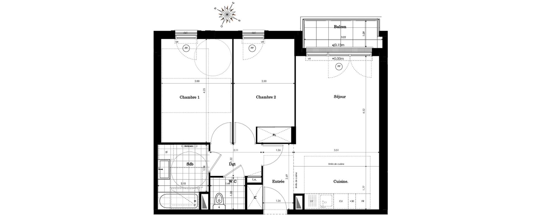 Appartement T3 de 58,41 m2 &agrave; Sainte-Genevi&egrave;ve-Des-Bois Centre