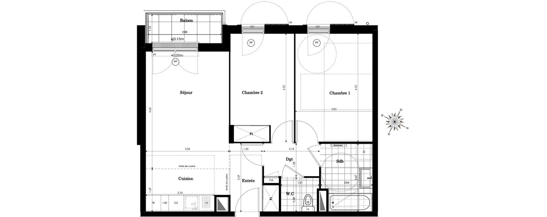 Appartement T3 de 57,67 m2 &agrave; Sainte-Genevi&egrave;ve-Des-Bois Centre