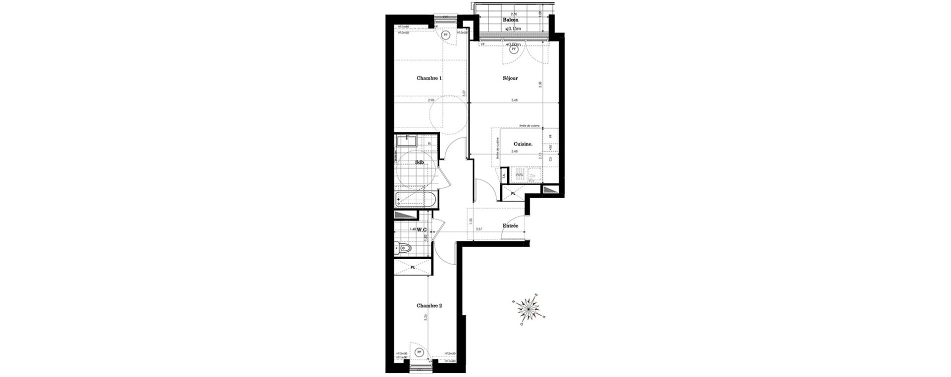 Appartement T3 de 62,74 m2 &agrave; Sainte-Genevi&egrave;ve-Des-Bois Centre