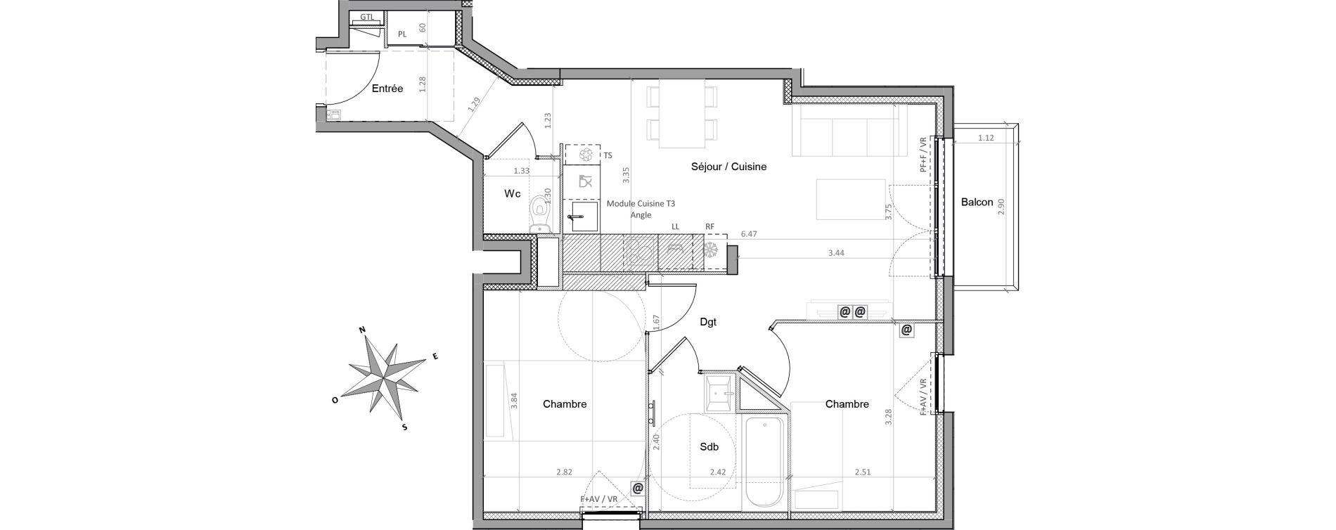 Appartement T3 de 59,76 m2 &agrave; Sainte-Genevi&egrave;ve-Des-Bois Victor hugo