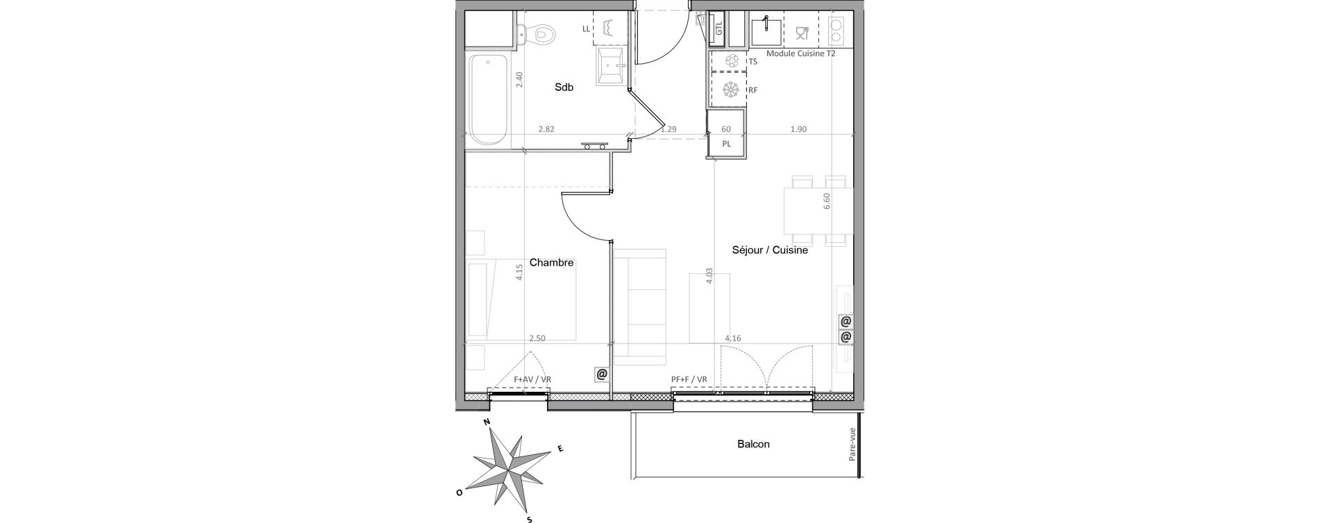 Appartement T2 de 42,49 m2 &agrave; Sainte-Genevi&egrave;ve-Des-Bois Victor hugo