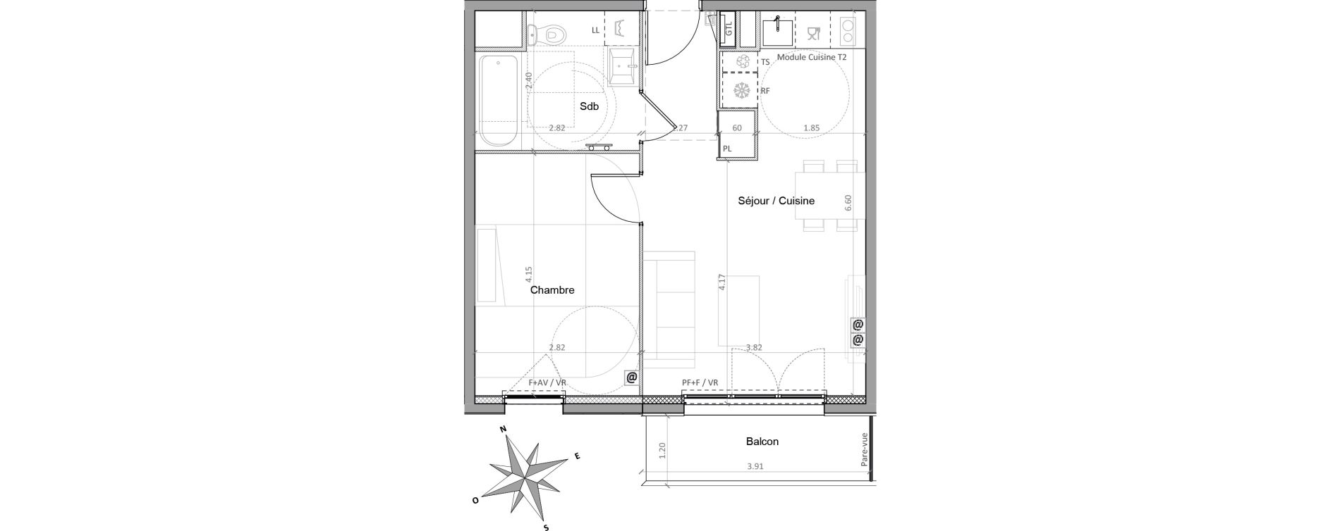 Appartement T2 de 42,38 m2 &agrave; Sainte-Genevi&egrave;ve-Des-Bois Victor hugo