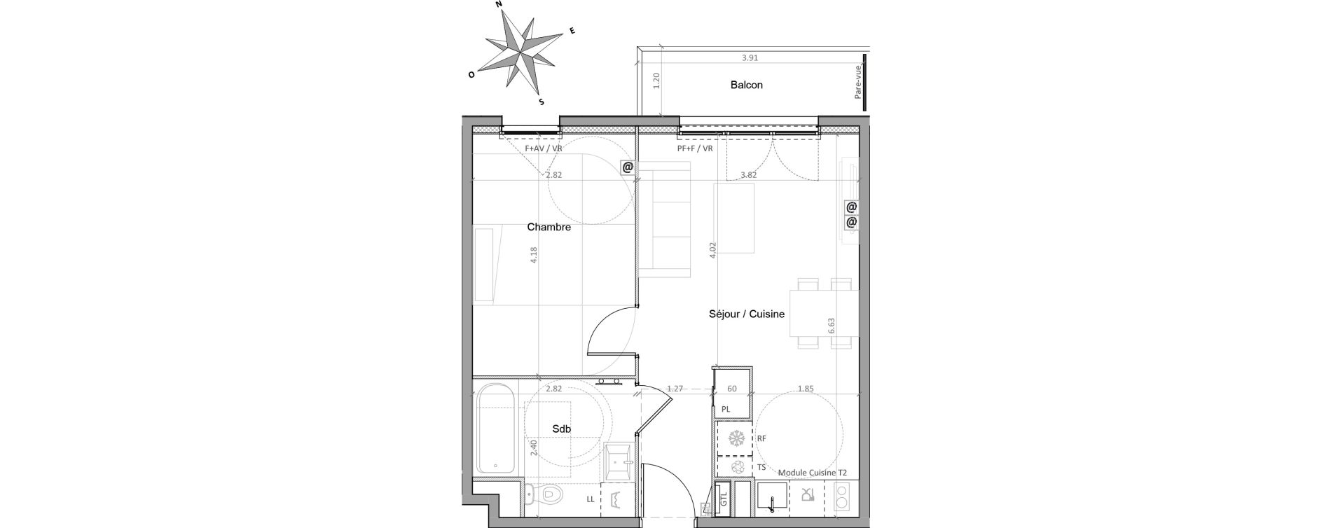 Appartement T2 de 42,56 m2 &agrave; Sainte-Genevi&egrave;ve-Des-Bois Victor hugo