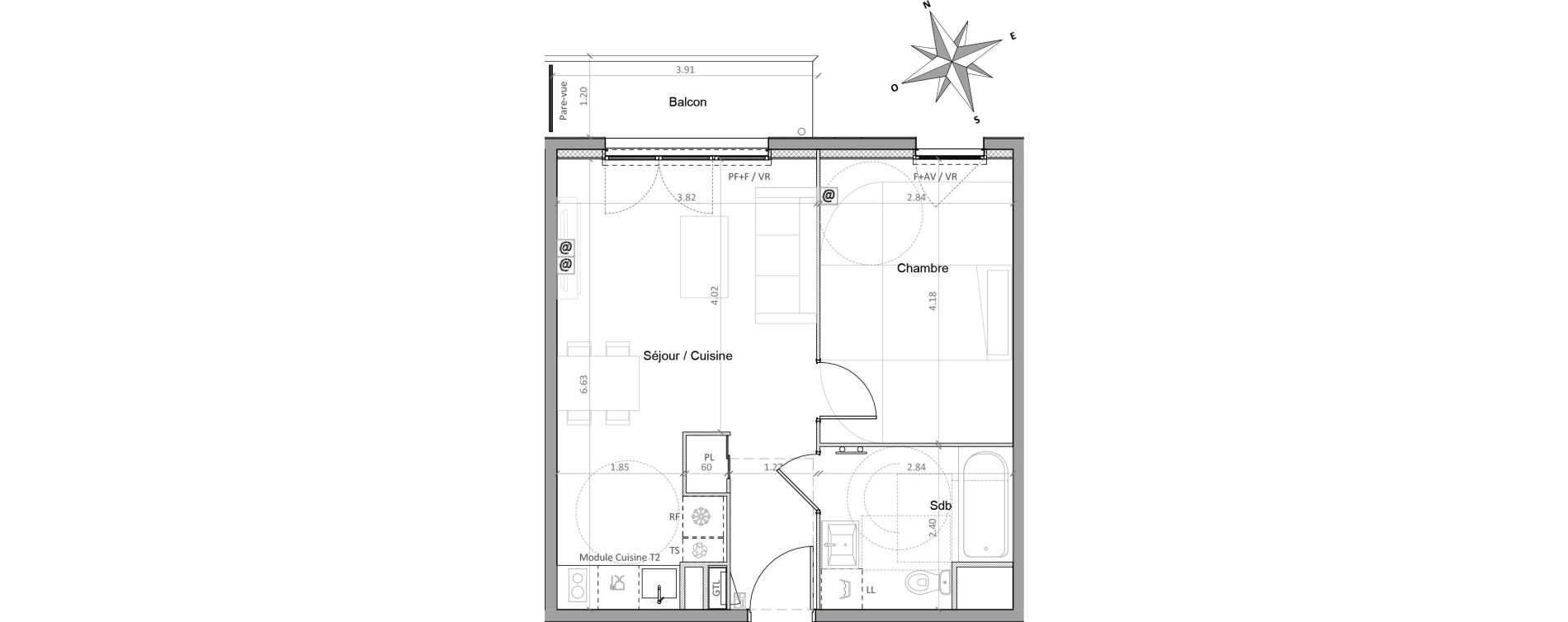 Appartement T2 de 42,69 m2 &agrave; Sainte-Genevi&egrave;ve-Des-Bois Victor hugo