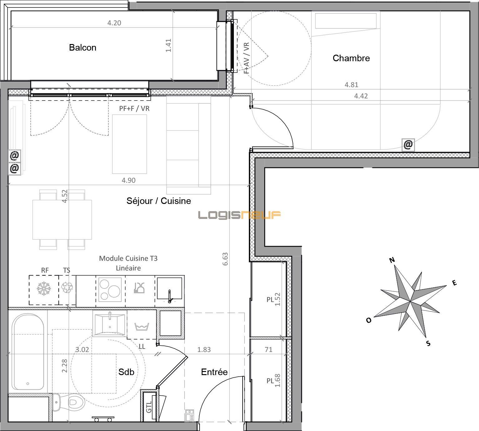 Plan appartement T2 de 46,92 m² neuf, résidence n°222128 à Sainte