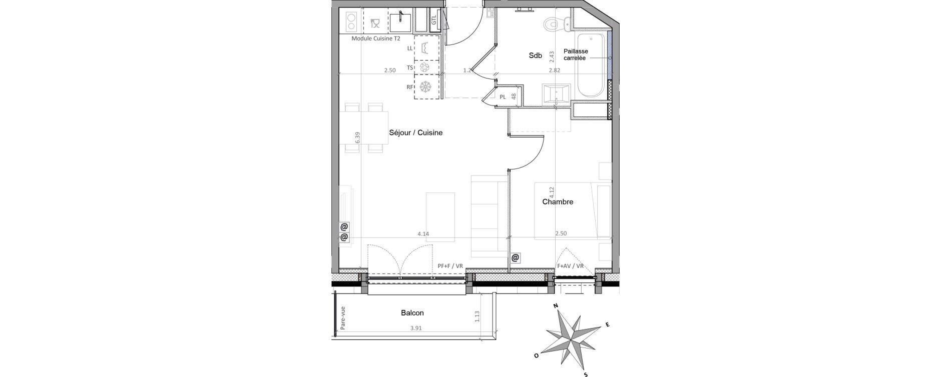 Appartement T2 de 40,69 m2 &agrave; Sainte-Genevi&egrave;ve-Des-Bois Victor hugo