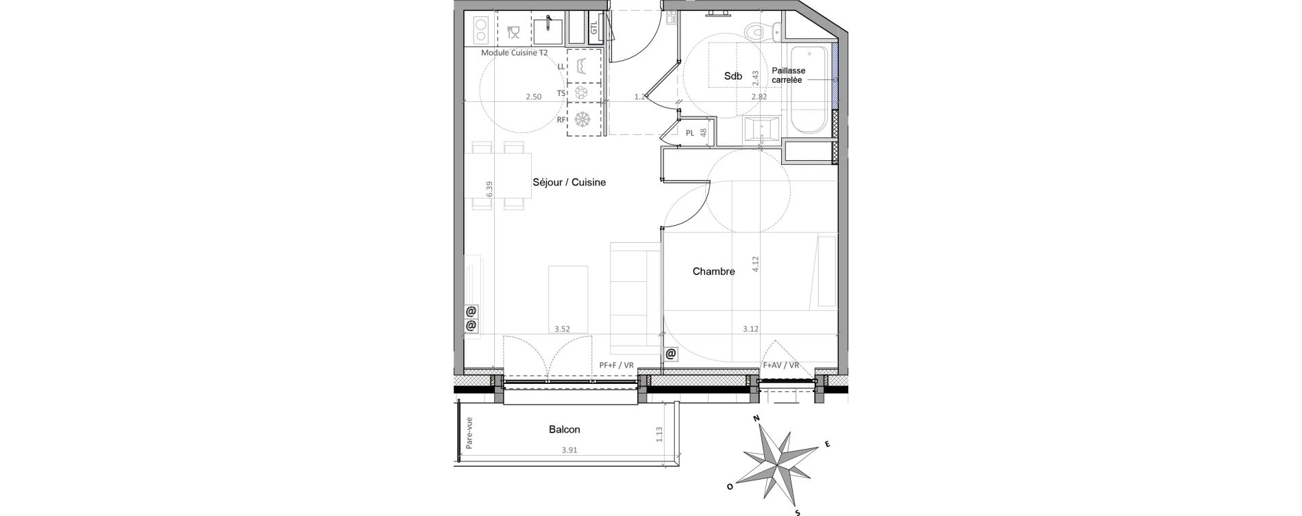 Appartement T2 de 40,69 m2 &agrave; Sainte-Genevi&egrave;ve-Des-Bois Victor hugo