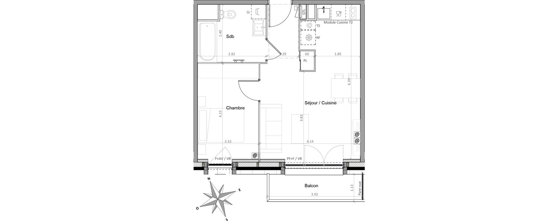Appartement T2 de 41,49 m2 &agrave; Sainte-Genevi&egrave;ve-Des-Bois Victor hugo