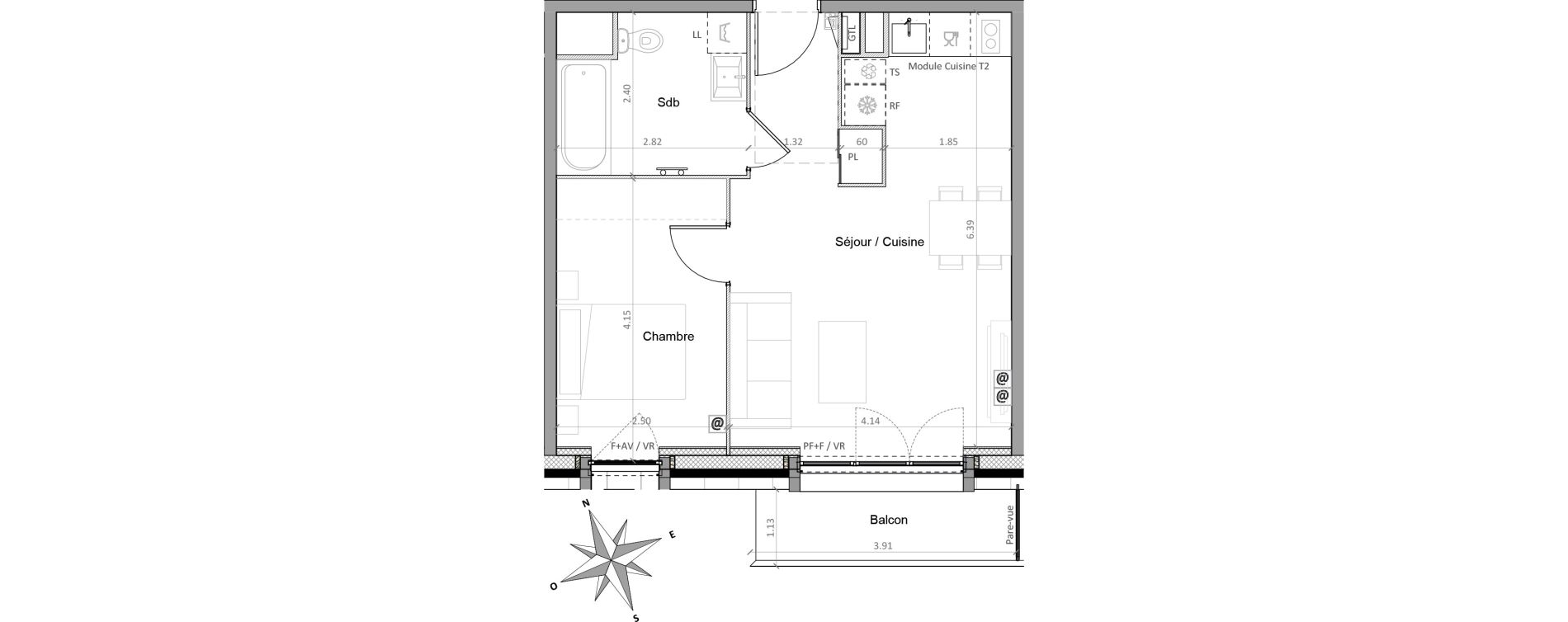 Appartement T2 de 41,38 m2 &agrave; Sainte-Genevi&egrave;ve-Des-Bois Victor hugo