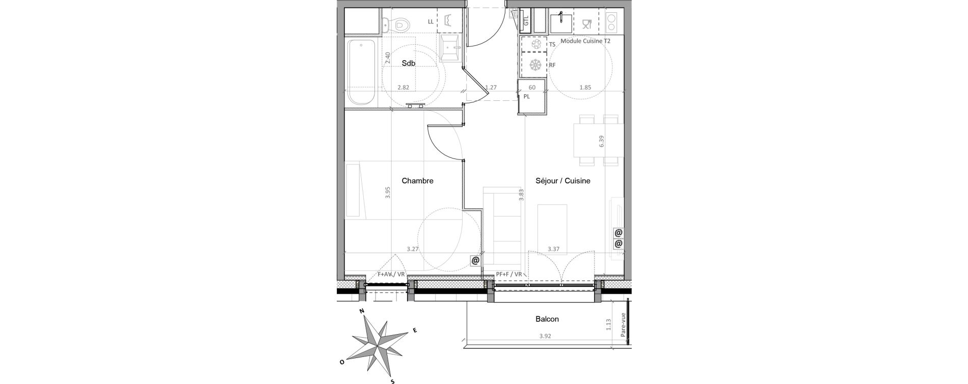 Appartement T2 de 41,38 m2 &agrave; Sainte-Genevi&egrave;ve-Des-Bois Victor hugo