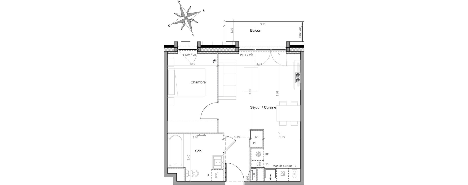 Appartement T2 de 41,46 m2 &agrave; Sainte-Genevi&egrave;ve-Des-Bois Victor hugo