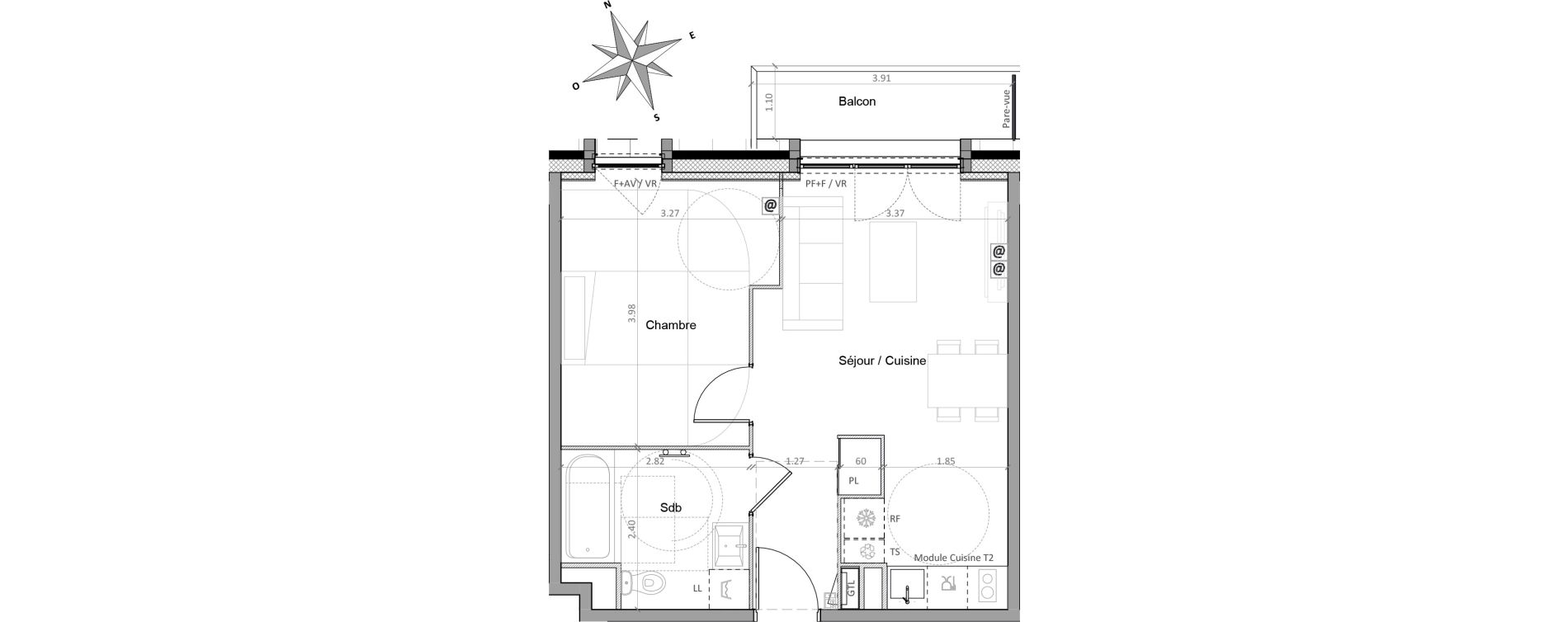 Appartement T2 de 41,46 m2 &agrave; Sainte-Genevi&egrave;ve-Des-Bois Victor hugo