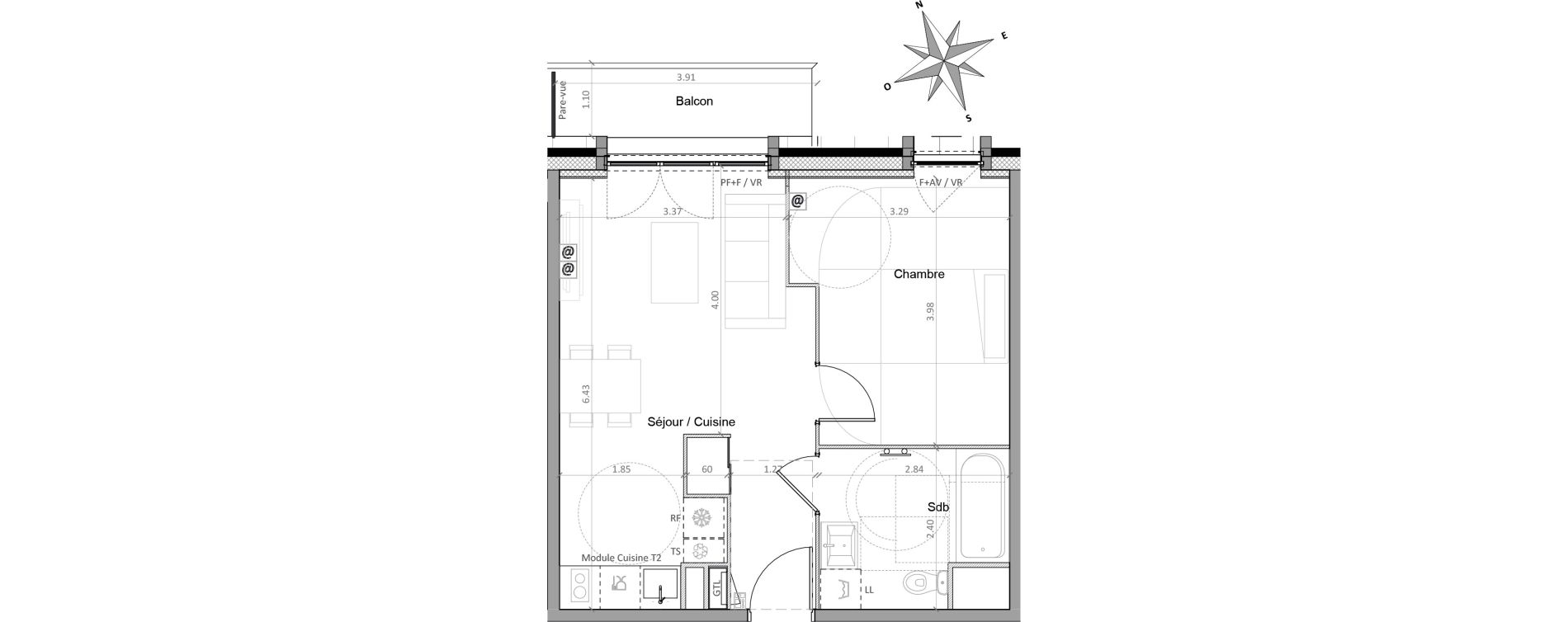 Appartement T2 de 41,56 m2 &agrave; Sainte-Genevi&egrave;ve-Des-Bois Victor hugo