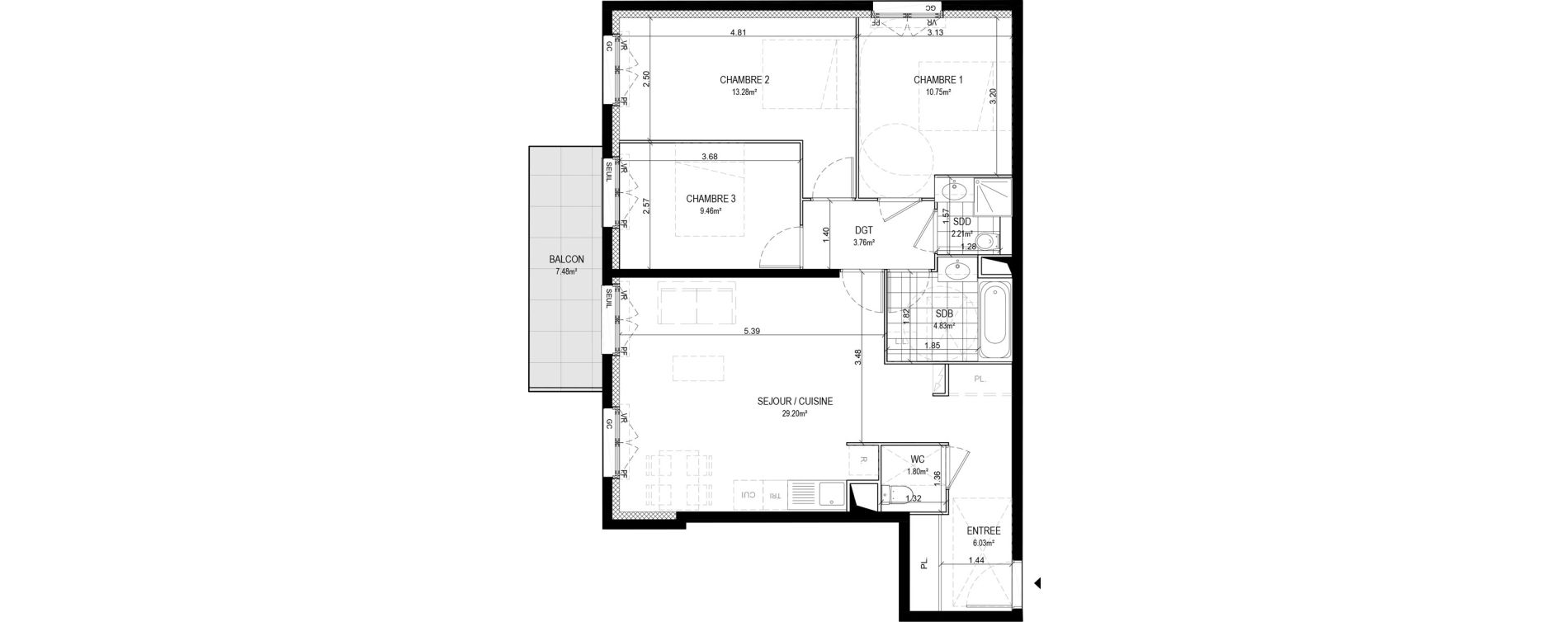 Appartement T4 de 81,32 m2 &agrave; Savigny-Sur-Orge Centre