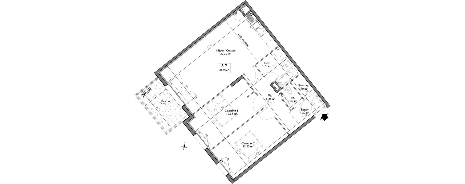 Appartement T3 de 67,95 m2 &agrave; Savigny-Sur-Orge Cherchefeuilles