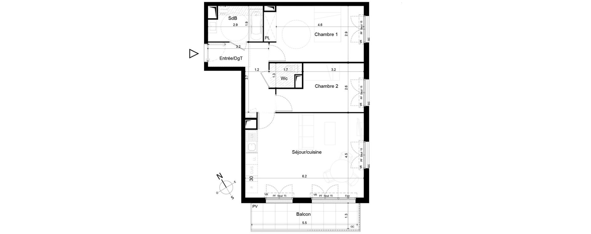 Appartement T3 de 66,14 m2 &agrave; Tigery Plessis-saucourt