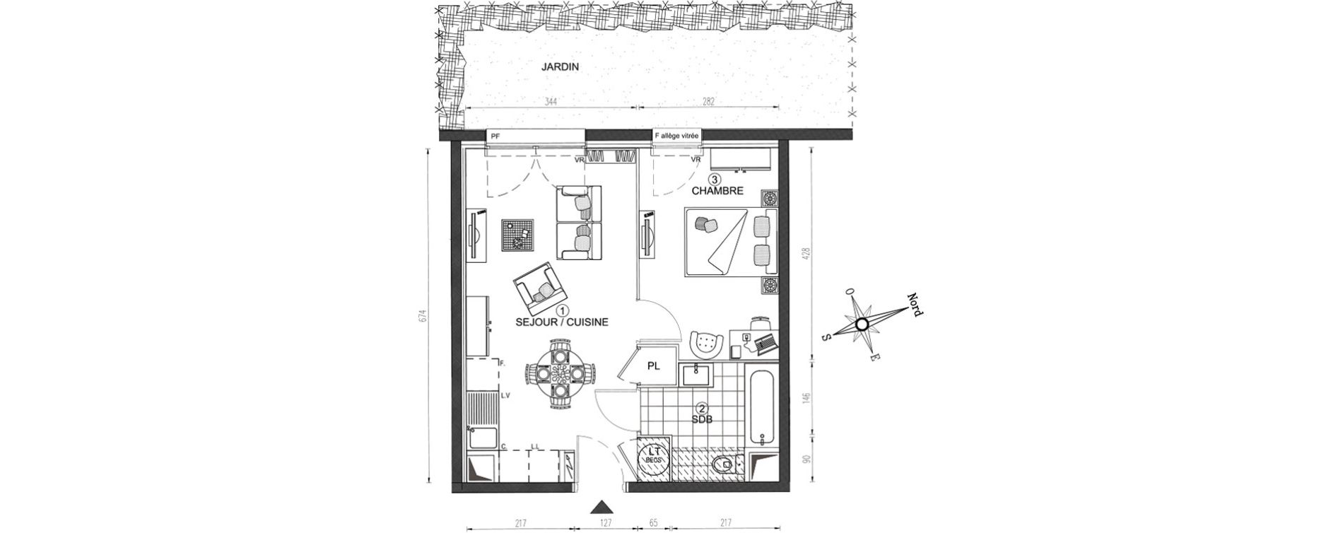 Appartement T2 de 40,86 m2 &agrave; Vert-Le-Grand Centre