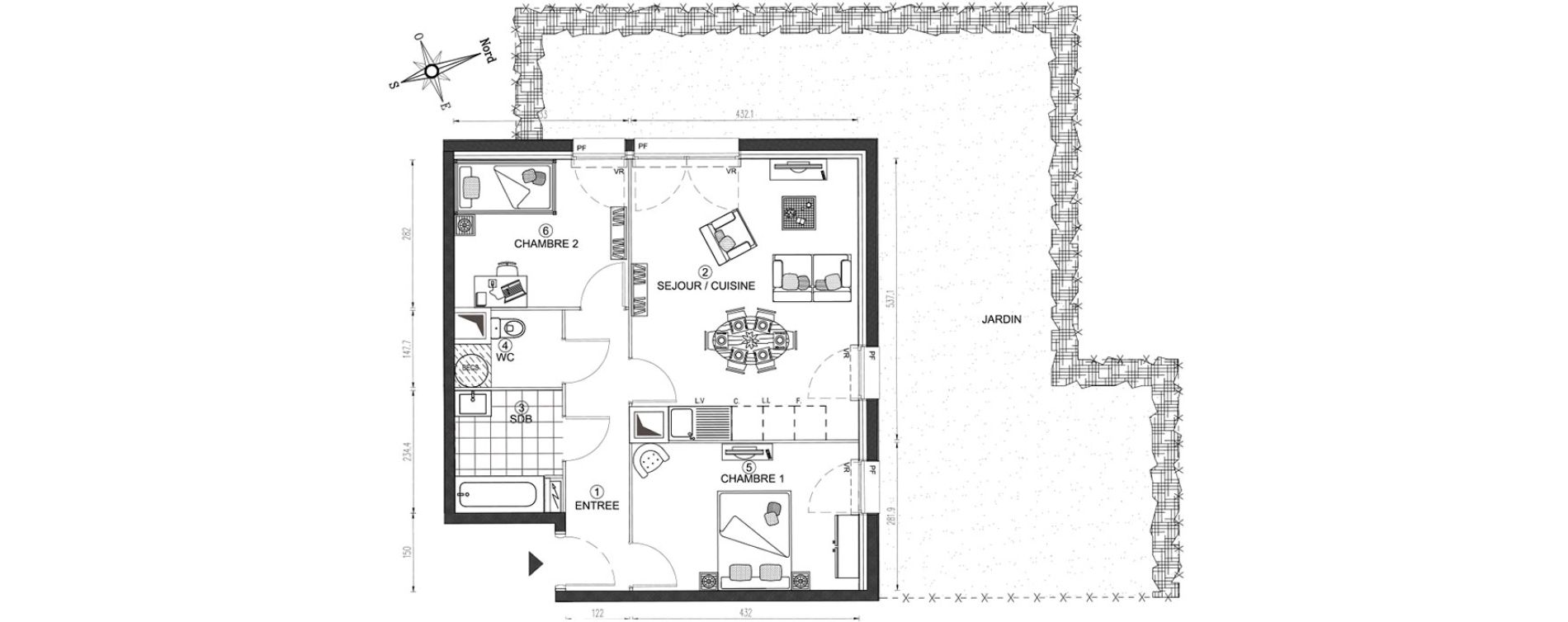 Appartement T3 de 58,05 m2 &agrave; Vert-Le-Grand Centre