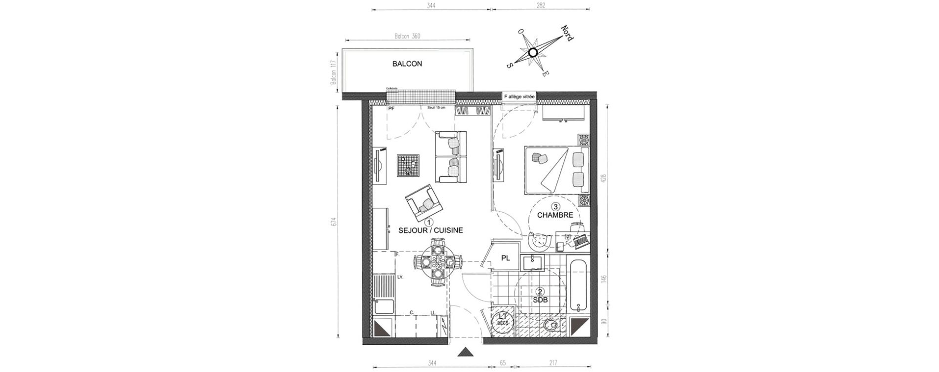 Appartement T2 de 40,87 m2 &agrave; Vert-Le-Grand Centre