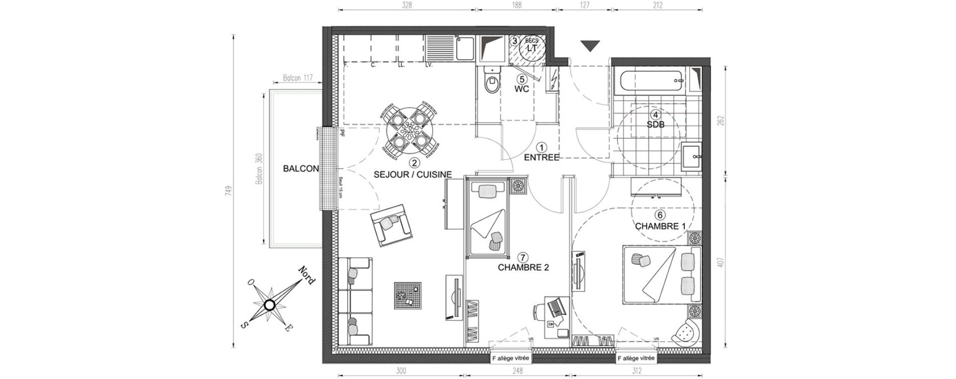 Appartement T3 de 60,12 m2 &agrave; Vert-Le-Grand Centre