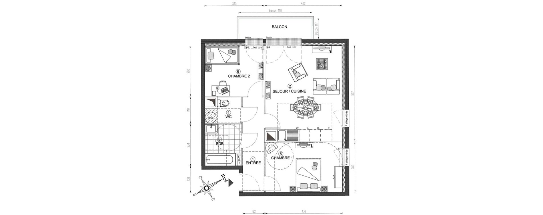 Appartement T3 de 58,05 m2 &agrave; Vert-Le-Grand Centre