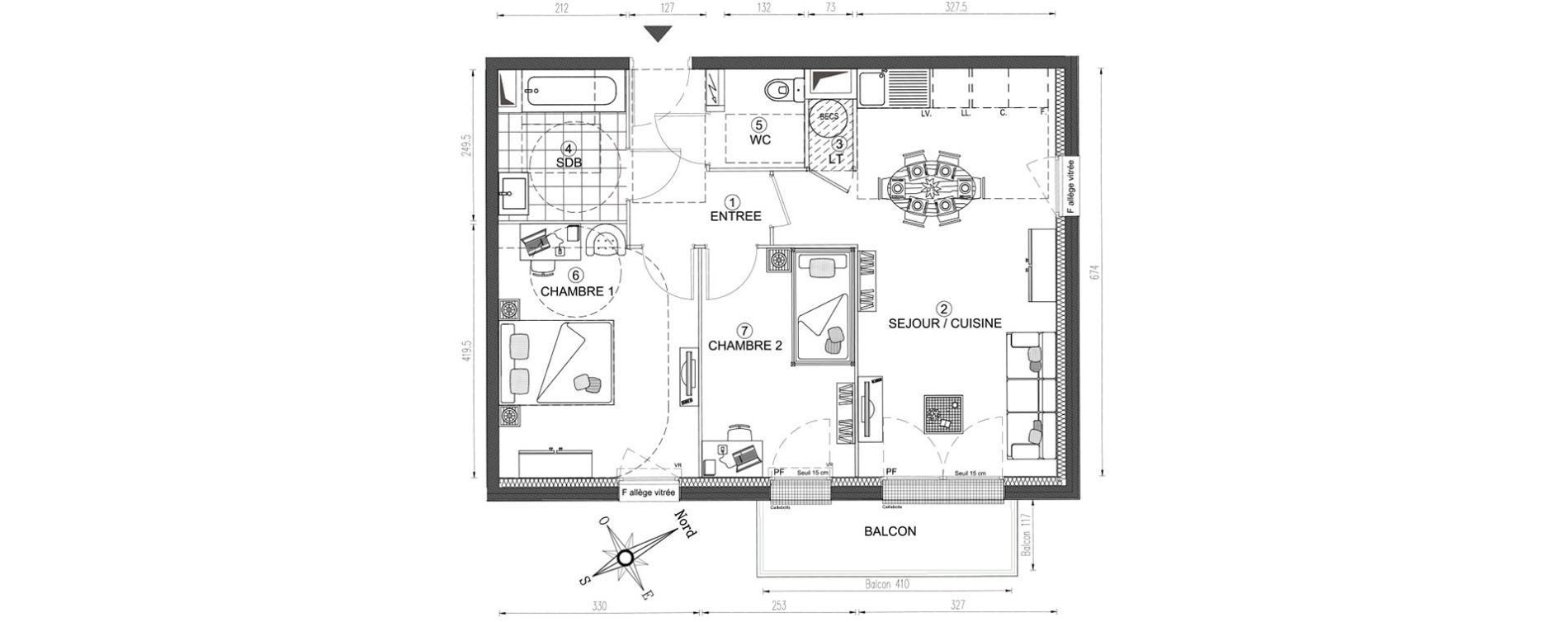 Appartement T3 de 59,86 m2 &agrave; Vert-Le-Grand Centre