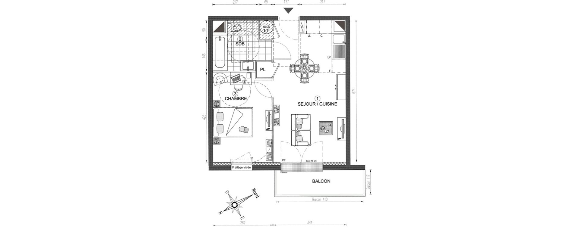 Appartement T2 de 40,87 m2 &agrave; Vert-Le-Grand Centre