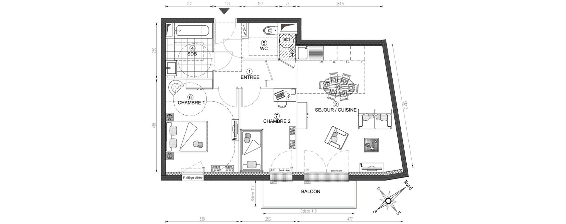 Appartement T3 de 62,38 m2 &agrave; Vert-Le-Grand Centre