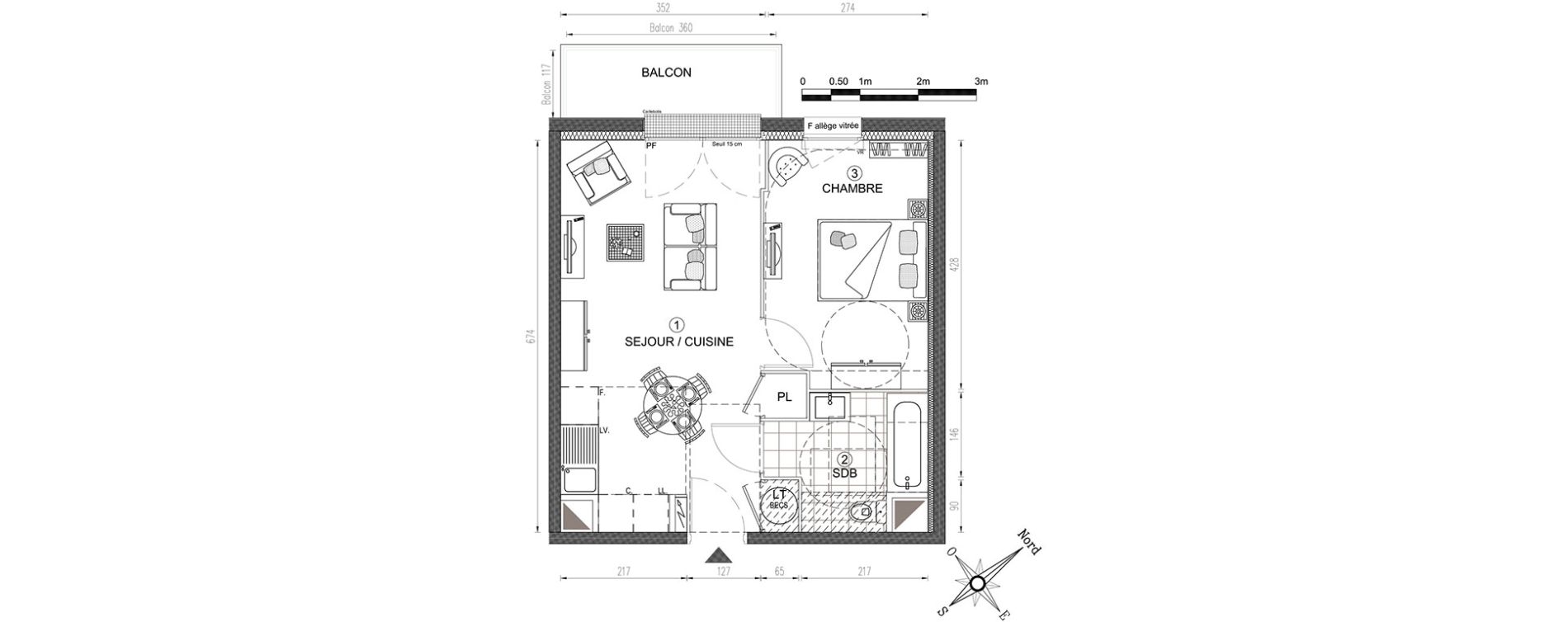 Appartement T2 de 40,86 m2 &agrave; Vert-Le-Grand Centre