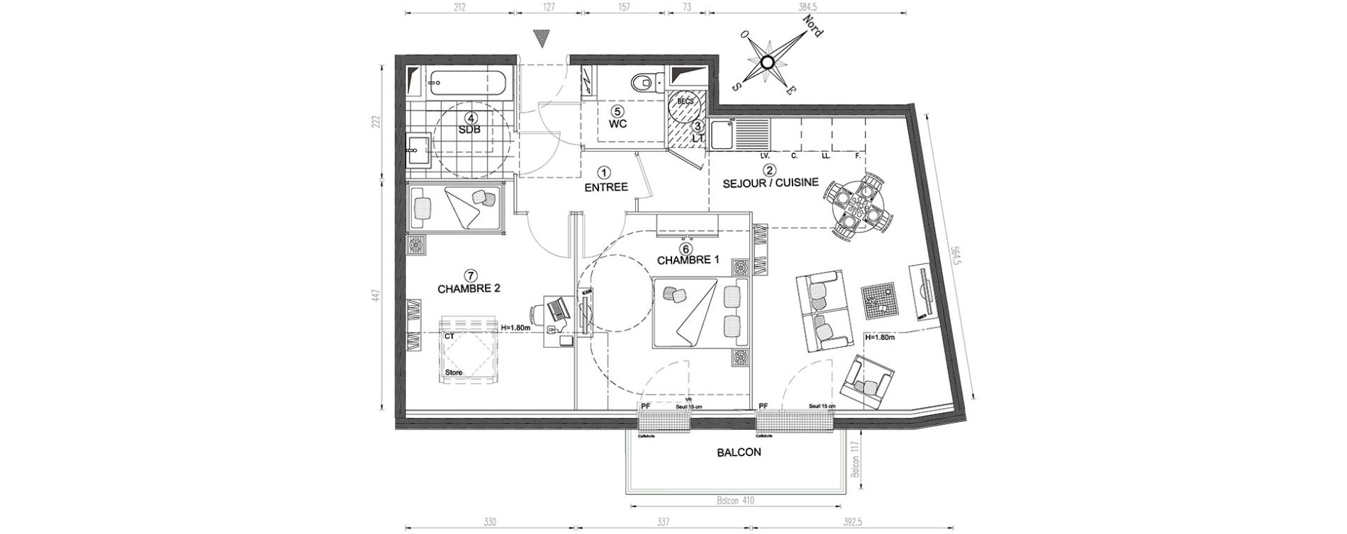 Appartement T3 de 53,97 m2 &agrave; Vert-Le-Grand Centre