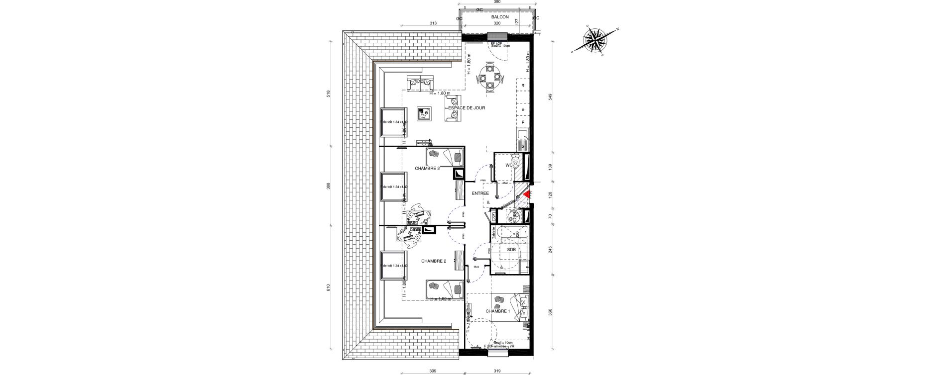 Appartement T4 de 78,00 m2 &agrave; Vert-Le-Grand Centre