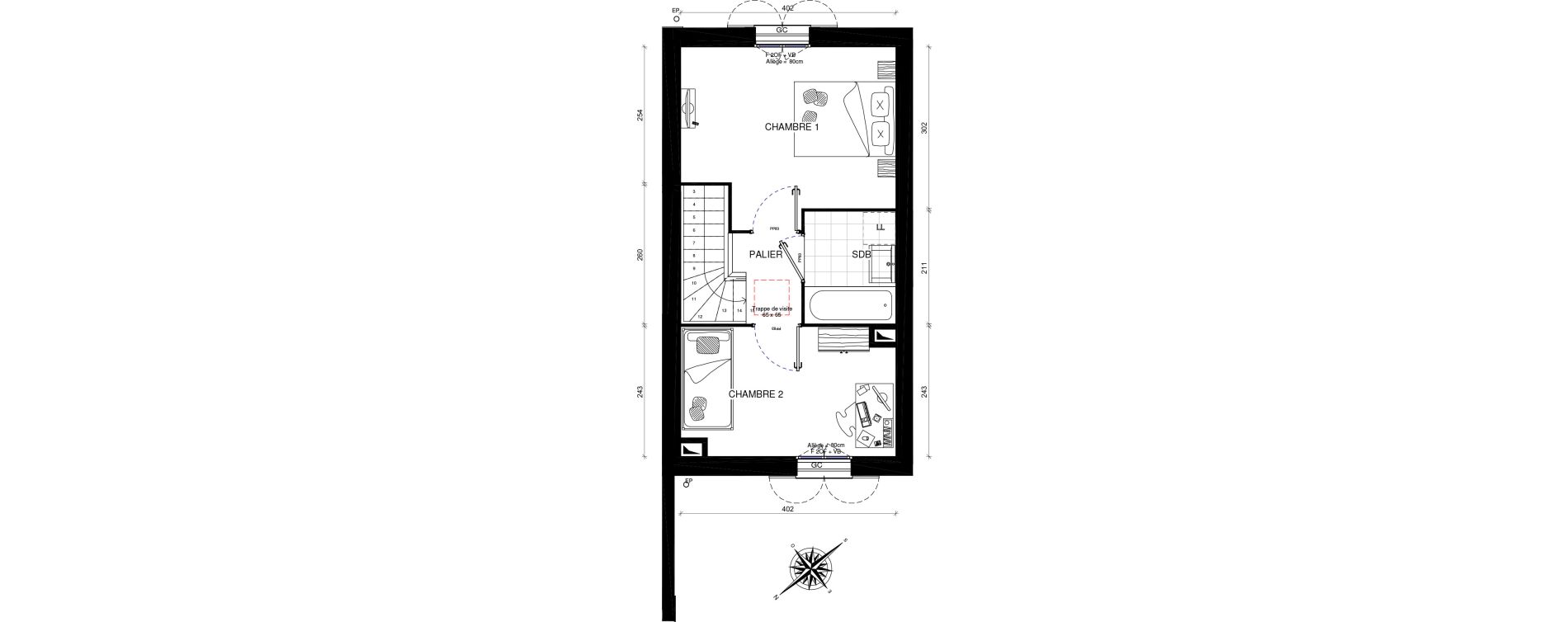 Duplex T3 de 54,90 m2 &agrave; Vert-Le-Grand Centre