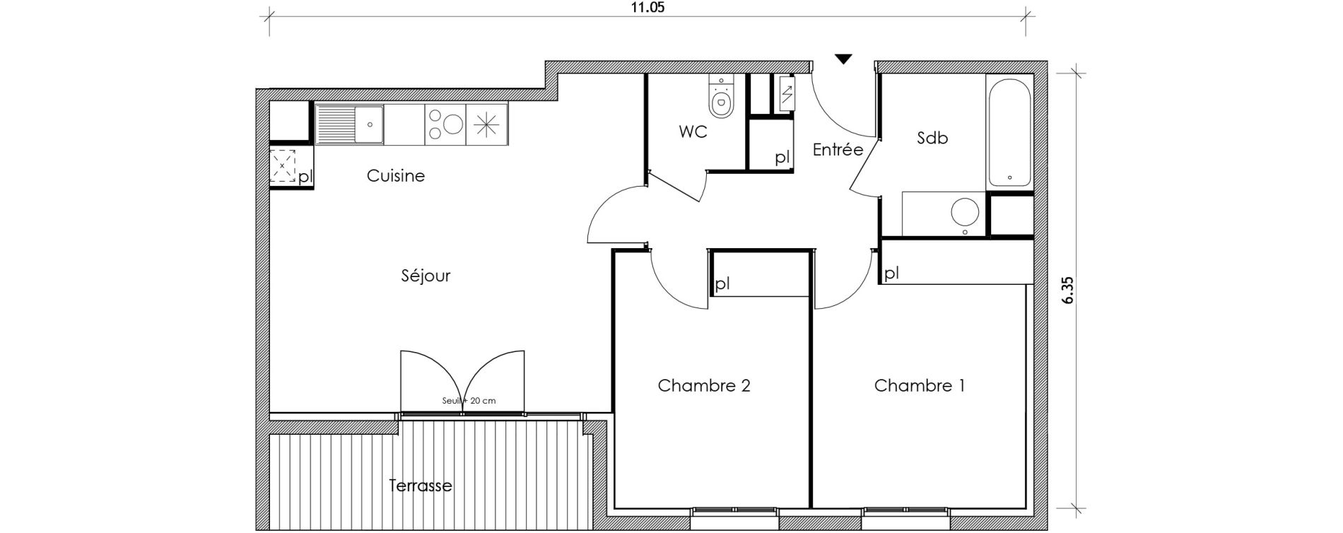 Appartement T3 de 59,31 m2 &agrave; Vert-Le-Petit Centre