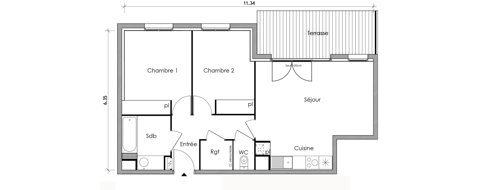 Appartement T3 de 59,36 m2 &agrave; Vert-Le-Petit Centre