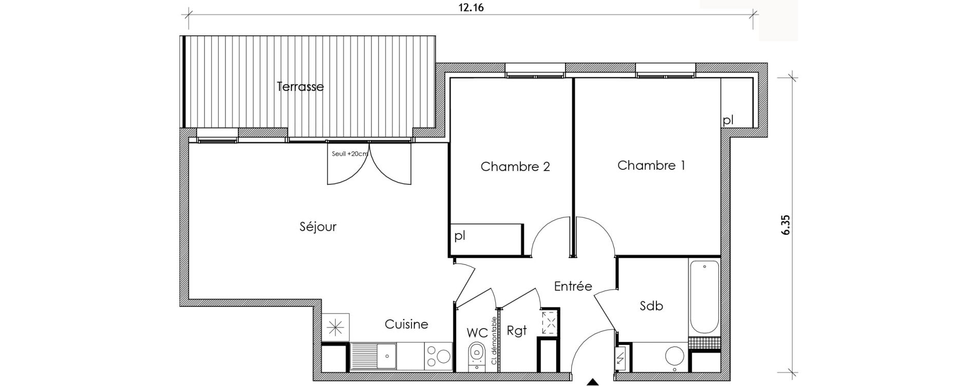 Appartement T3 de 58,77 m2 &agrave; Vert-Le-Petit Centre