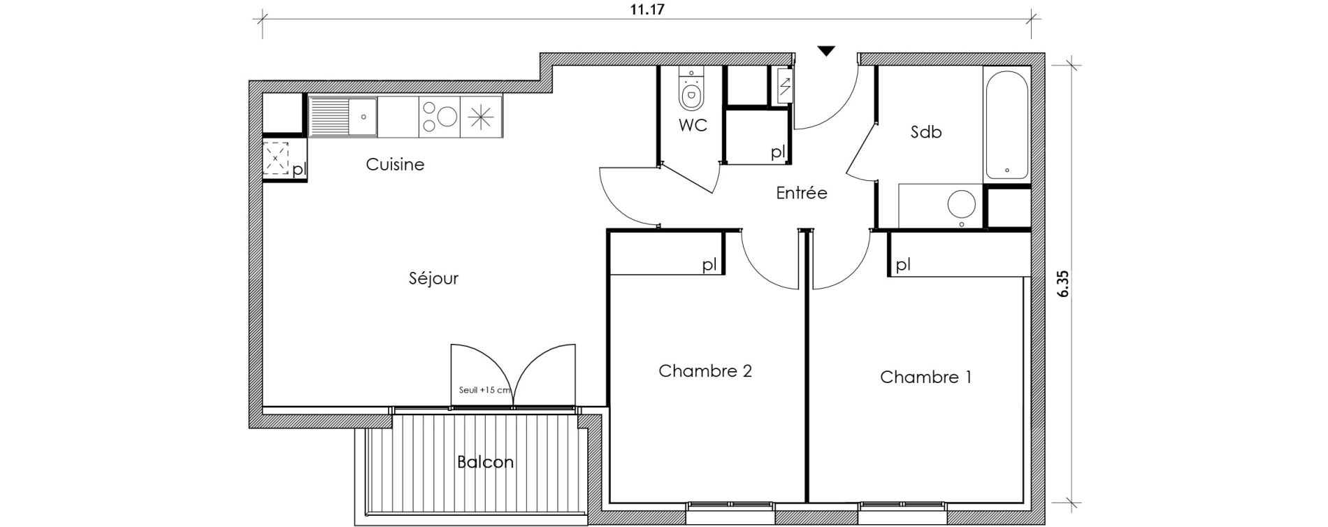 Appartement T3 de 59,15 m2 &agrave; Vert-Le-Petit Centre