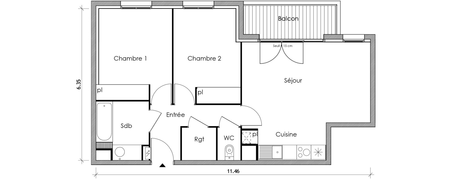 Appartement T3 de 59,35 m2 &agrave; Vert-Le-Petit Centre