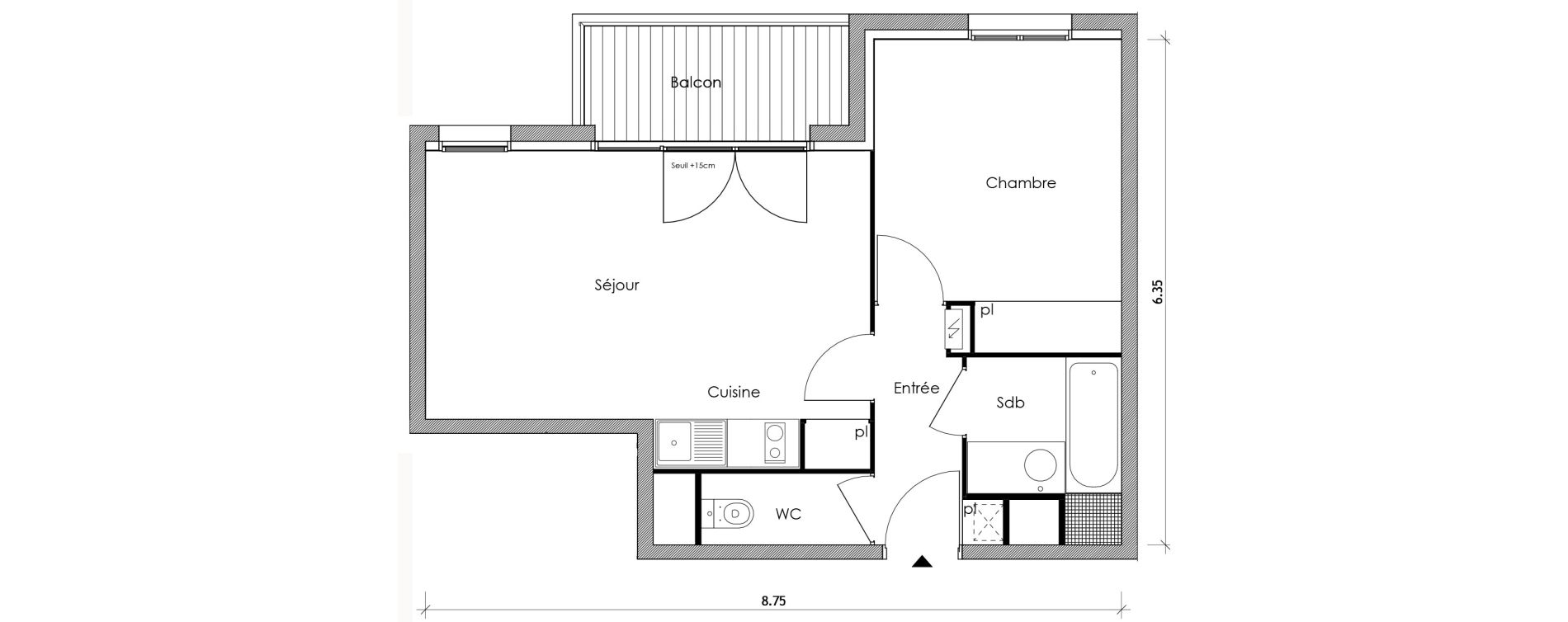Appartement T2 de 41,17 m2 &agrave; Vert-Le-Petit Centre