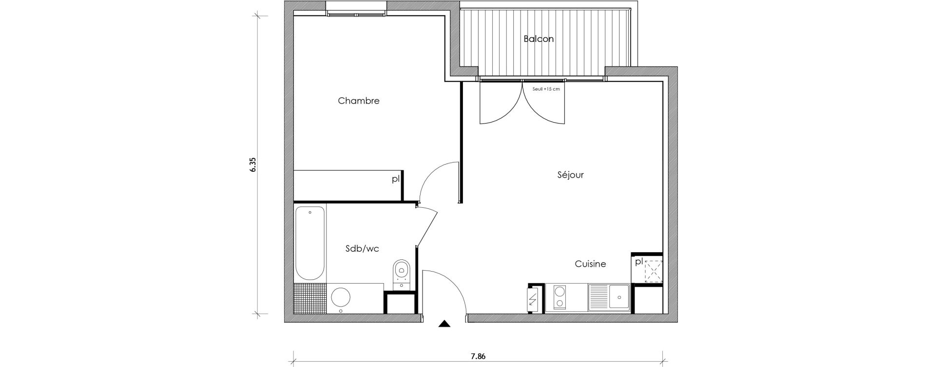 Appartement T2 de 42,29 m2 &agrave; Vert-Le-Petit Centre